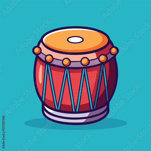 Red drum with orange top and blue accents musical instrument