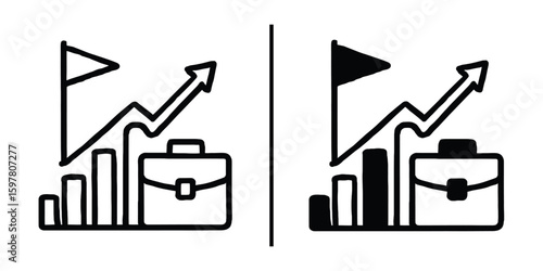 Ascending Goals: An icon of business charts and briefcase, representing growth and aspirations, available in both light and dark modes.