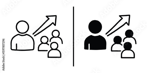 Growth and Influence: A visual representation of a group of individuals, one standing out and influencing the direction of the others, with an upward arrow suggesting growth.