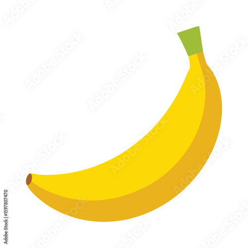 Yellow banana with green stem and brown tip fruit