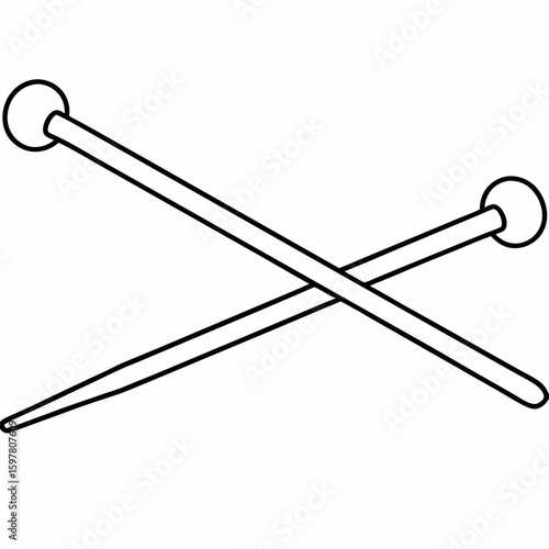 Crossed knitting needles with rounded ends straight craft