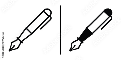 Pen Icons: A minimalist image of two contrasting fountain pen icons, showcasing different visual styles and the timeless allure of classic writing instruments.