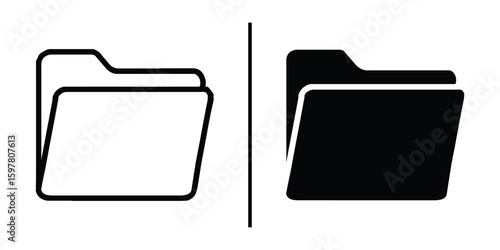 Data Organization Icons: A pair of folder icons, one outlined and the other solid, representing data organization, file management, and information storage.