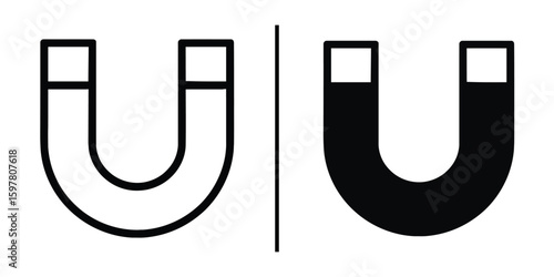 Magnet Symbol: A minimalist representation of two horseshoe magnets, one outlined, the other solid, emphasizing the fundamental concepts of attraction and repulsion