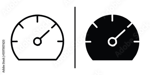 Speedometer Icons: A visual representation of speed with minimalist design, featuring two speedometer icons, one in a filled style and the other in a outlined style.
