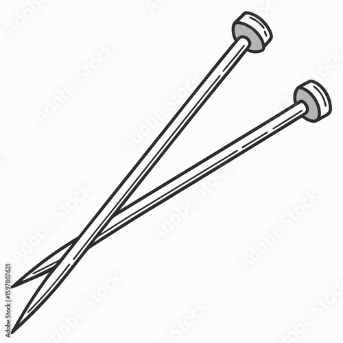 Crossed straight knitting needles with grey stoppers straight needles yarn craft
