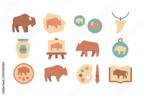 Prehistoric animal art vector illustration - flat style design for educational posters