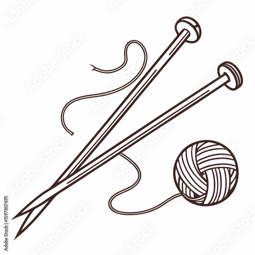 Knitting needles and yarn ball wool
