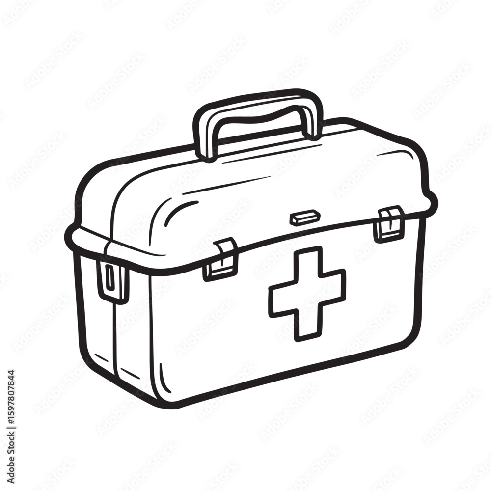 Black and white hand drawn first aid kit illustration medical emergency supply vector Black and white hand drawn first aid kit illustration medical emergency supply vector