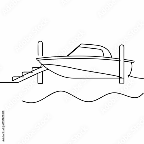 Sleek motorboat docked with steps and water waves vector