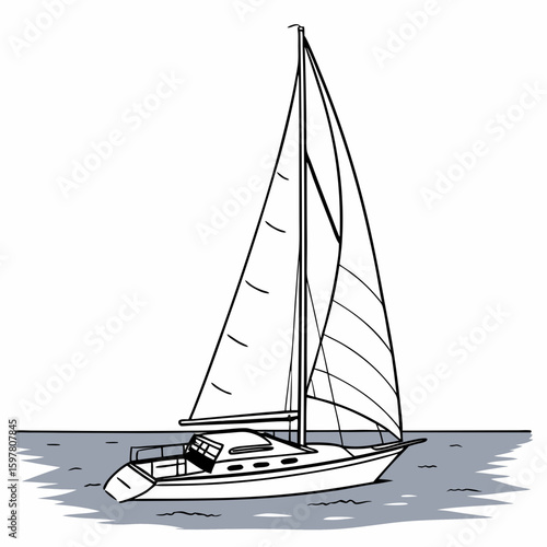 White sailboat sailing on grey water vector