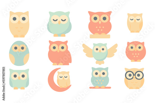 Cute owl characters vector illustration - design for print and poster in flat style