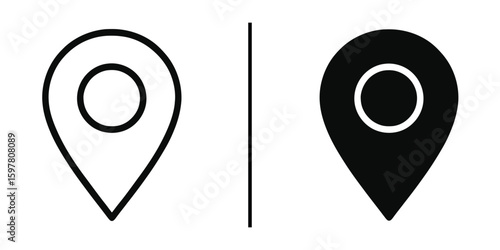 Location Pin Icons: Two contrasting location pin icons stand side-by-side, offering clear and concise visual cues for mapping and direction. The minimalist design allows for versatile application.