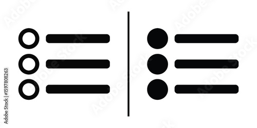 Option List: A simplistic depiction of contrasting states, showcasing empty and filled elements with a distinct division. Ideal for concepts of choices.