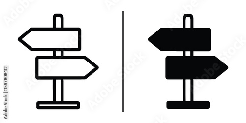 Signpost Silhouette: A minimalist illustration showcases a classic signpost, split into two distinct panels, featuring a contrasting design for versatile communication.