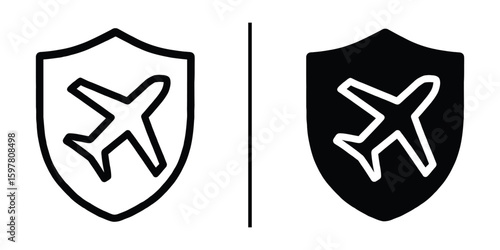 Air Travel Protection Icon: A pair of simple yet elegant icons symbolizing air travel protection and assurance, perfect for travel-related projects. 