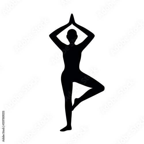 Individual practicing yoga pose for balance and focus silhouette Art Vector illustration