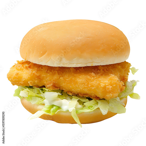Crispy Fish Sandwich with Lettuce on a Bun