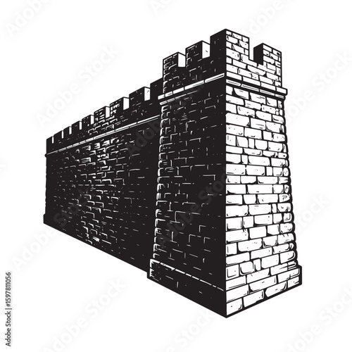 Fortress wall vector illustration with detailed brickwork and battlements