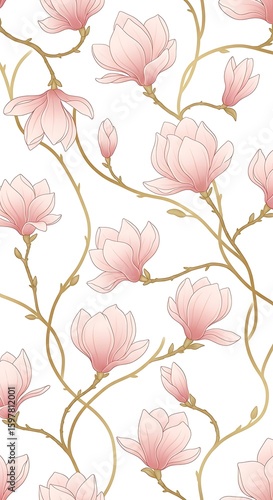 Elegant magnolia flower pattern design for wallpaper and textile prints backdrop
