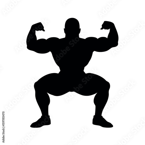 Powerlifter in deep squat position showing strength silhouette Art Vector illustration