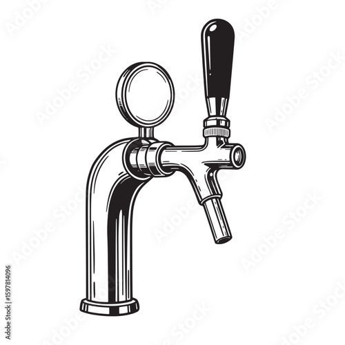 Vintage hand drawn beer tap illustration for pubs and restaurants