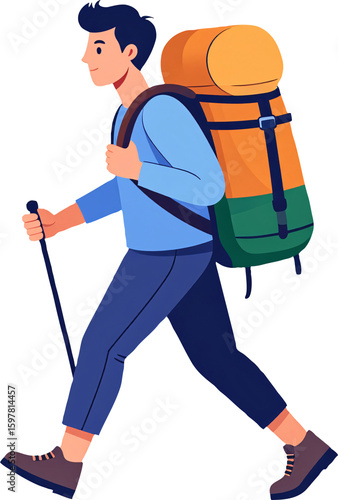 Cartoon hiker with backpack representing hardship or challenge