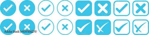 Check tick mark icon set.tick sign accept select confirm correct agree animated. successful symbol, tick mark.Check marks indicate approval. X marks indicate rejection. Simple symbols for yes and no.