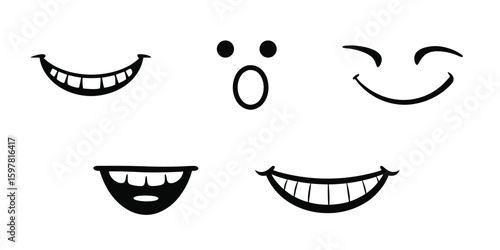 Collection of stylized cartoon mouth and eye expressions vector illustration