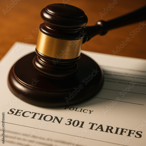Gavel on Paper Highlighting Section 301 Tariffs in Policy Document for Legal or Business Context