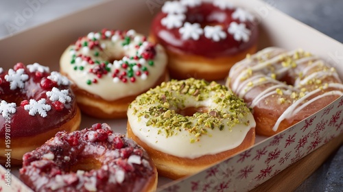 Wallpaper Mural Box of Christmas Donuts with Festive Toppings and Holiday Ribbon Torontodigital.ca