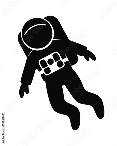 black silhouette of an astronaut floating in space vector illustration