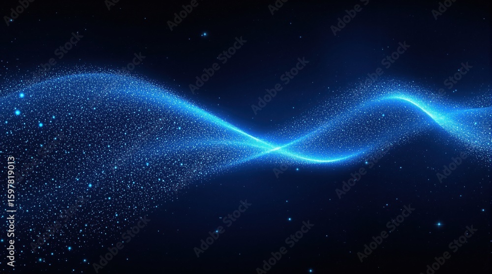 Obraz premium Abstract Blue Light Wave Pattern with Sparkling Particles