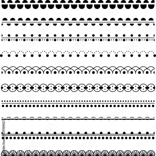Black and white decorative borders and dividers with geometric patterns vector