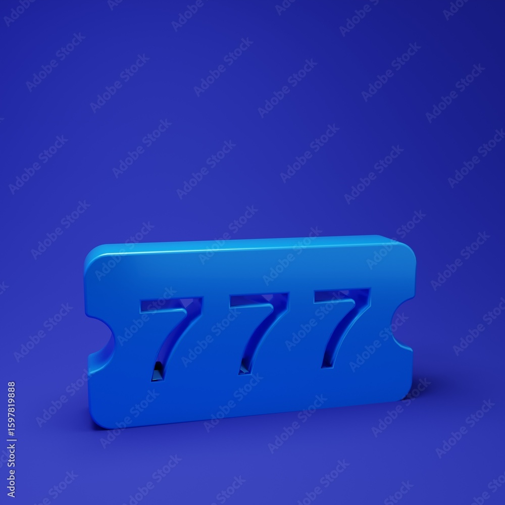 Naklejka premium Blue Lottery ticket icon isolated on blue background. Bingo, lotto, cash prizes. Financial success, prosperity, victory, winnings luck. Minimalism concept. 3D render illustration