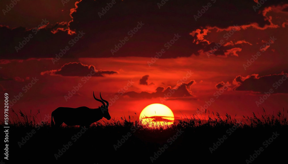 African Savannah Silhouette at Fiery Sunset African Savannah Silhouette at Fiery Sunset