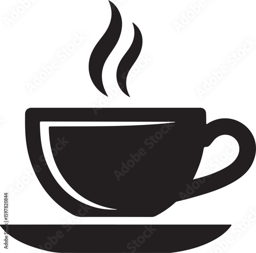 Coffee cup with steam beverage drink cafe shop silhouette vector
