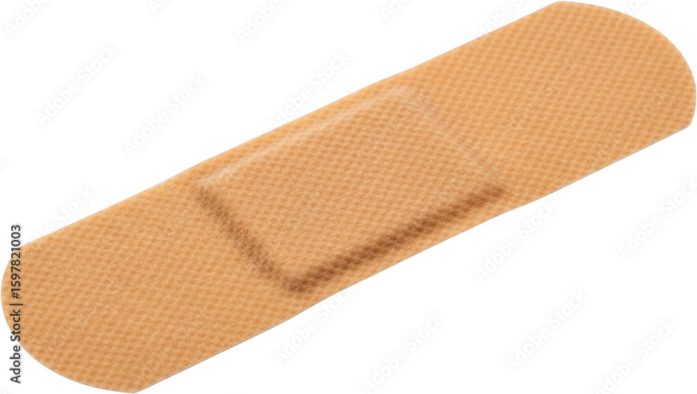A close up view of a single beige adhesive bandage with textured fabric surface transparent background A close up view of a single beige adhesive bandage with textured fabric surface transparent background