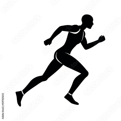 Triathlete running with intensity during race event silhouette Art Vector illustration