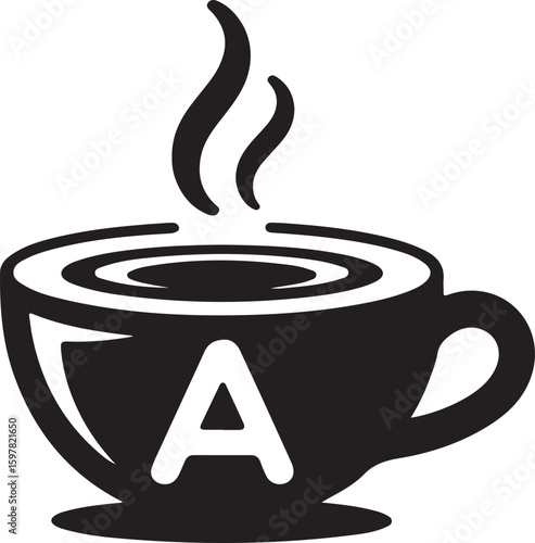Coffee cup with steam beverage drink cafe shop silhouette vector