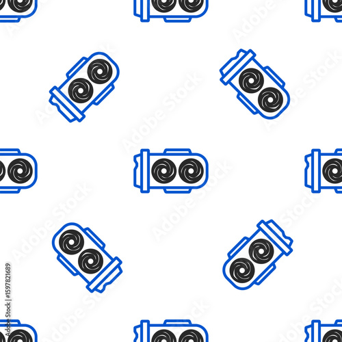Line Mining farm icon isolated seamless pattern on white background. Cryptocurrency mining, blockchain technology, digital money market, cryptocoin wallet. Colorful outline concept. Vector