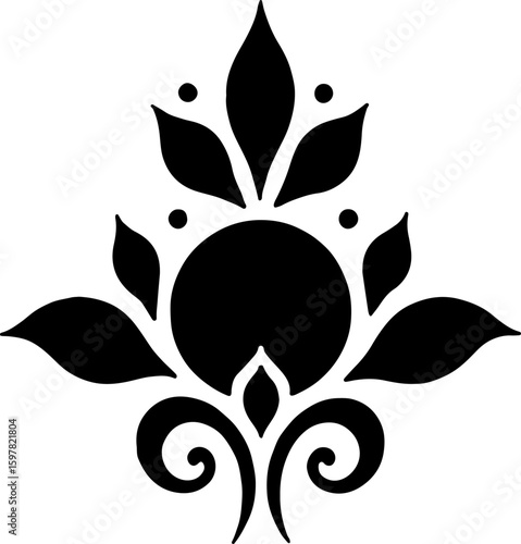 Stylized Black Leaf and Floral Ornament Design Vector Bundle