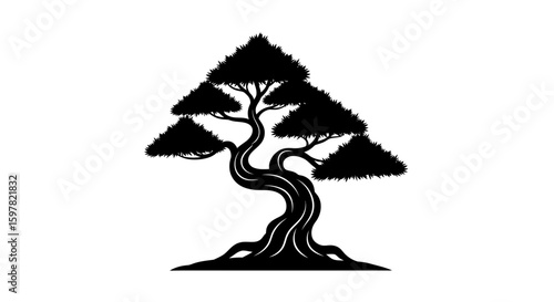 Bonsai Tree Silhouette - Vector Garden and Nature Stock Icon
