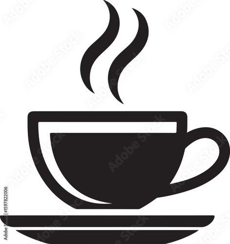 Coffee cup with steam beverage drink cafe shop silhouette vector
