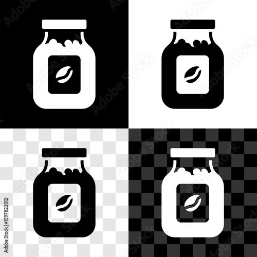 Set Coffee jar bottle icon isolated on black and white, transparent background. Vector