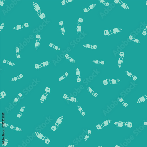 Green Prosthesis hand icon isolated seamless pattern on green background. Futuristic concept of bionic arm, robotic mechanical hand. Vector