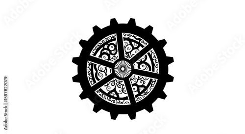 Clockwork Gear with Ornate Patterns - Vector Mechanical Icon