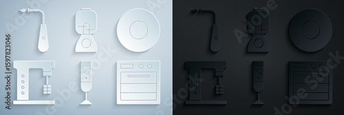 Set Blender, Plate, Electric mixer, Oven, and Long electric lighter icon. Vector