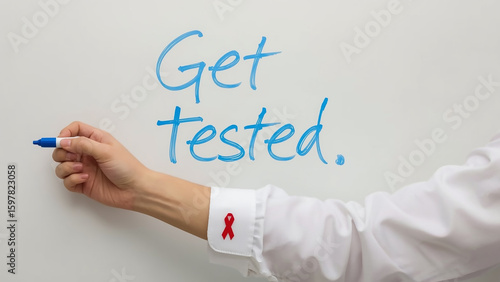 Get Tested Awareness Message with Red Ribbon for HIV
