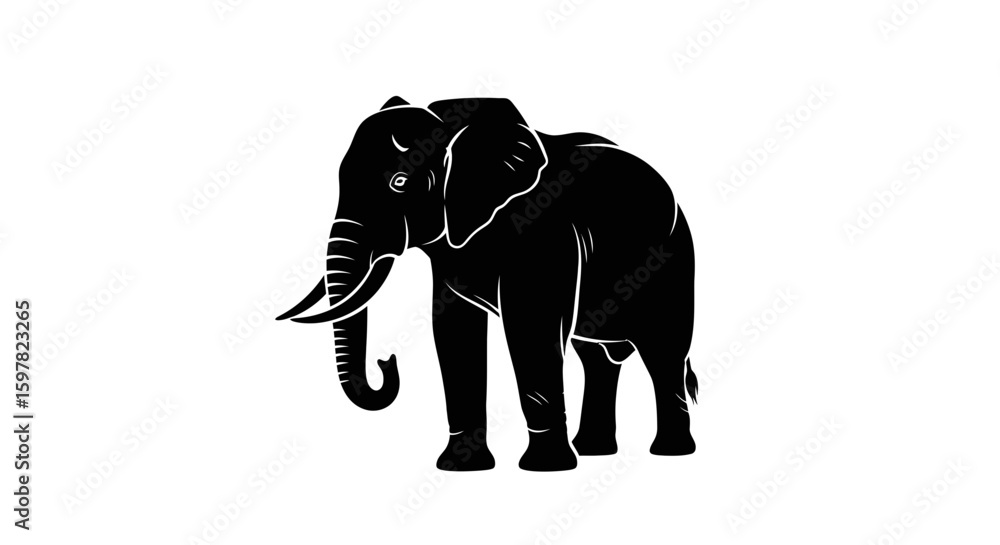 Fototapeta premium Majestic Elephant Silhouette with Trunk Down